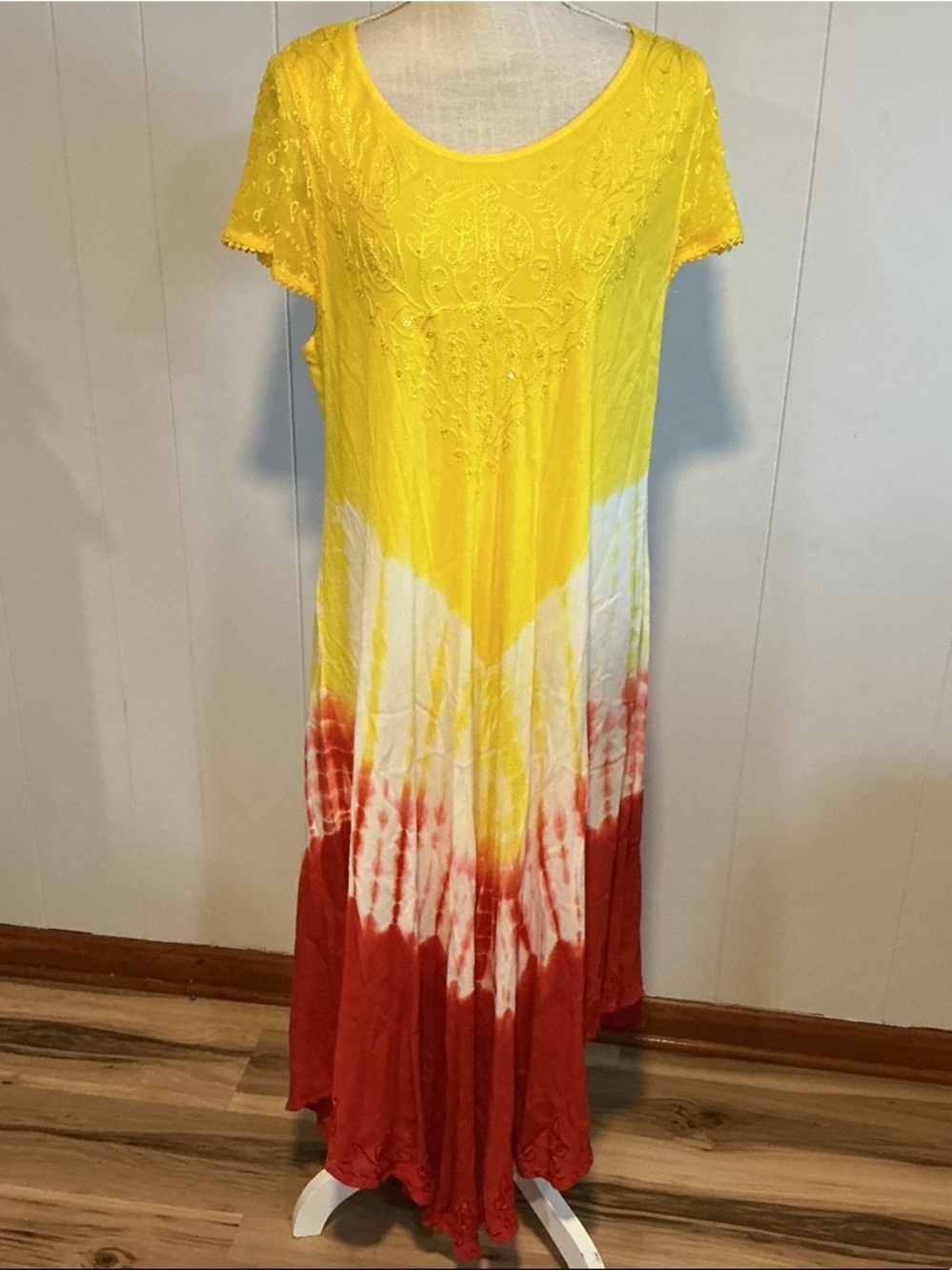 Advance Apparels Yellow White Red Tie-Dye Maxi Dress